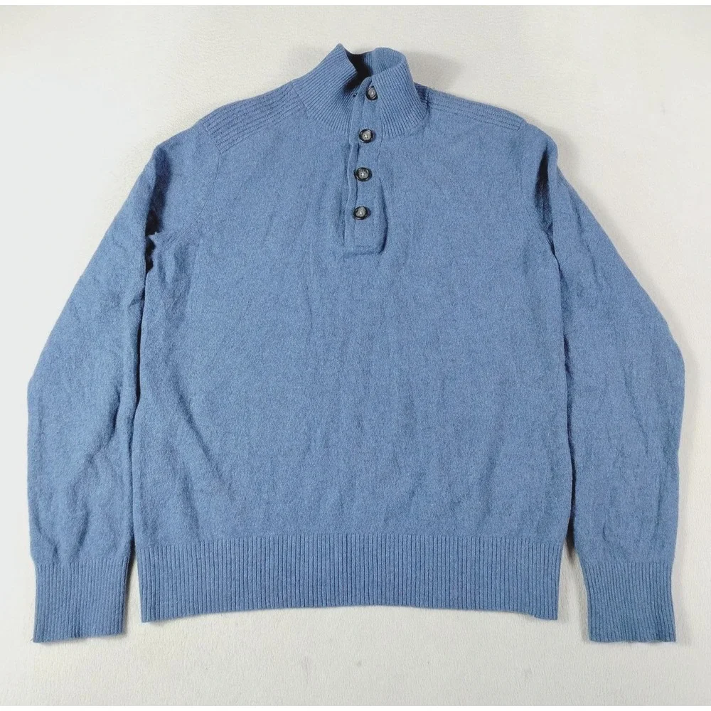 Banana Republic Sweater Mens Large‎ Blue Merino Wool Henley Cozycore Cabincore